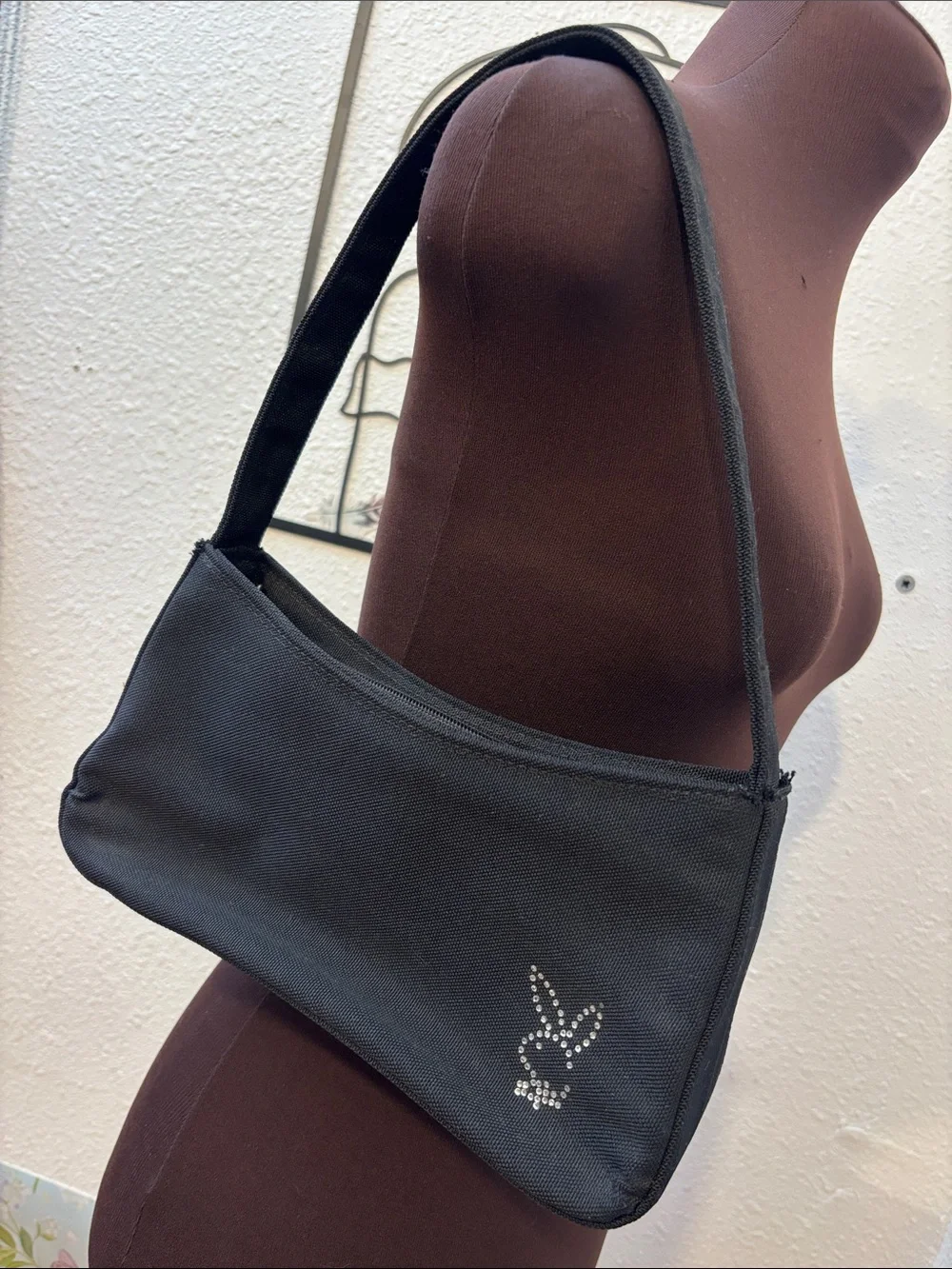 Vintage Y2K Playboy Black Hand Bag with Crystal Bunny Accent. - Picture 1 of 17